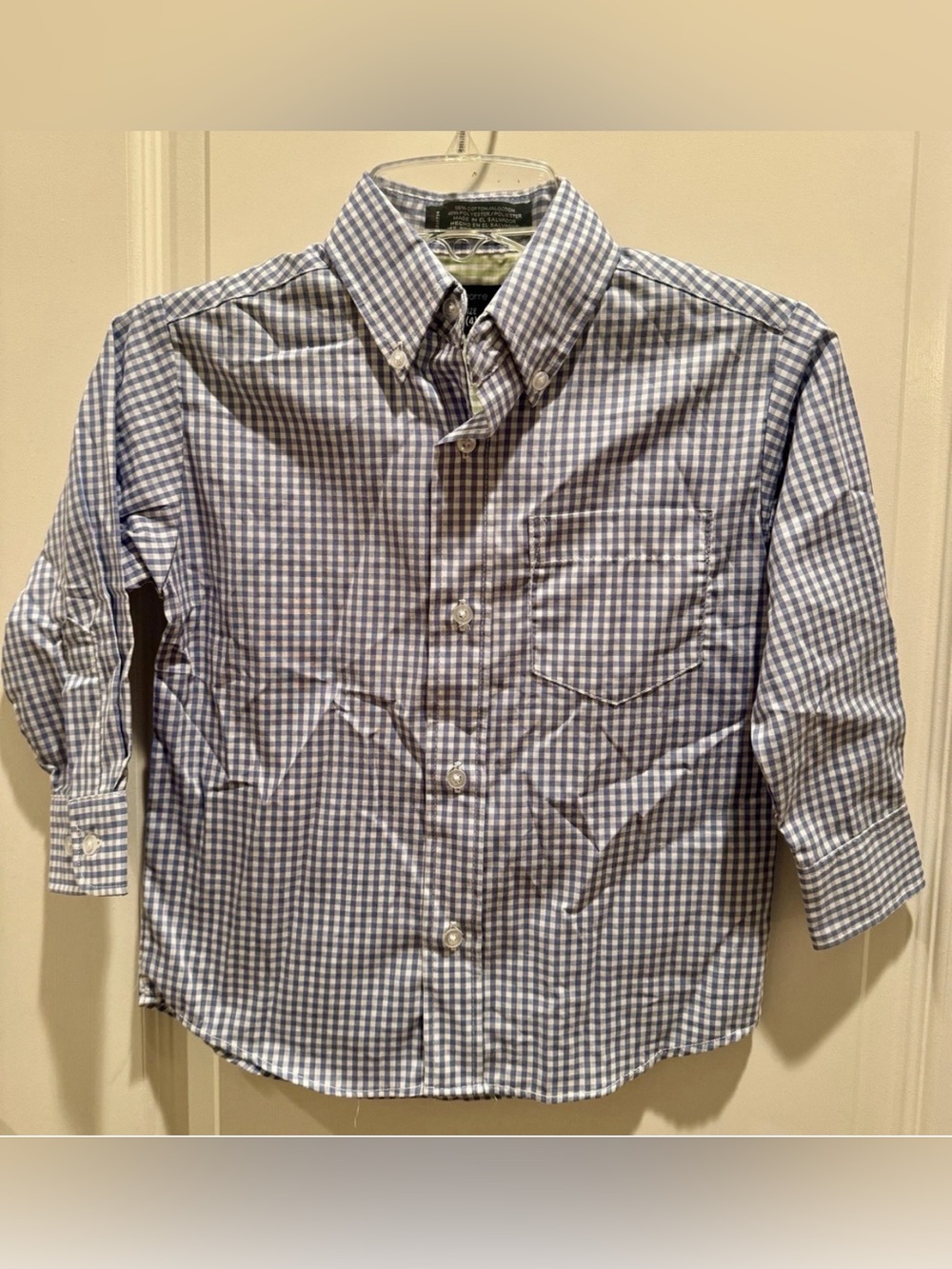 Boys Claiborne Button Down Dress Shirt - White/Blue Checked - Size 4